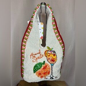 Marshalls Beaded White Tote with Red & Green Trim